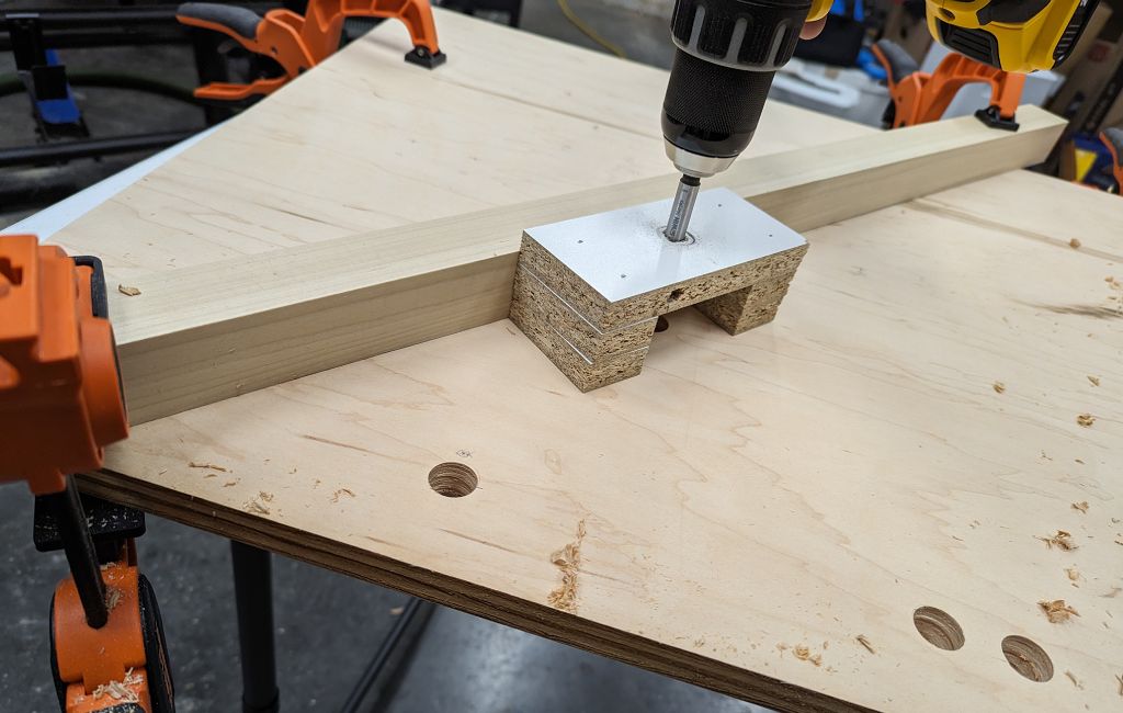 modular clamp wall drill press in use