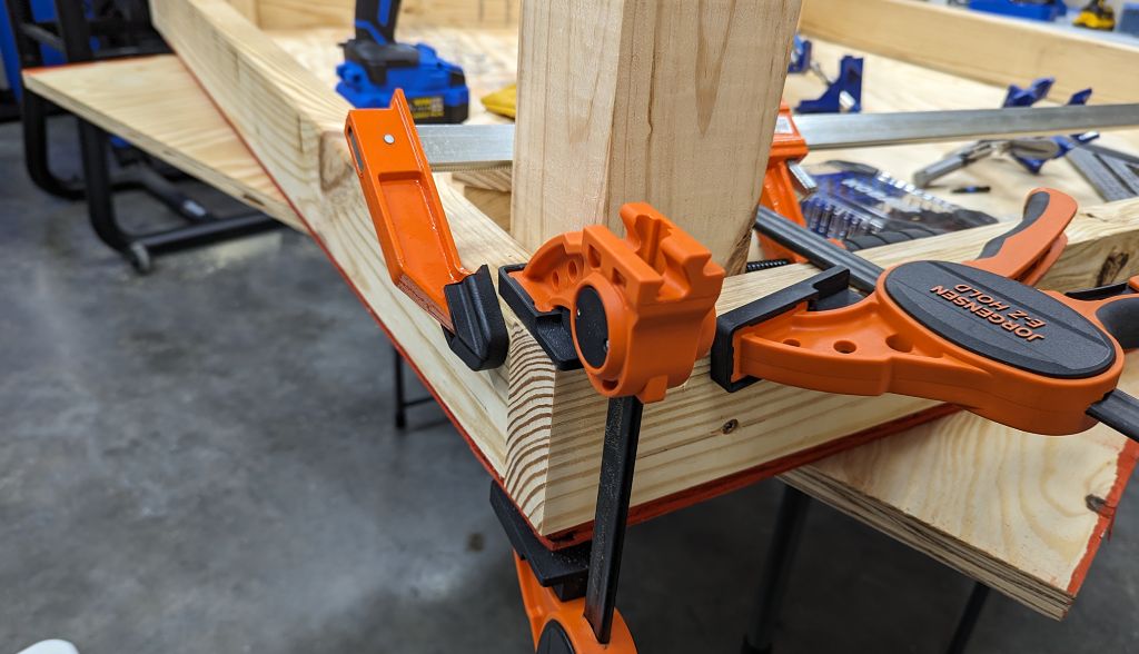 outfeed and work table frame and legs clamped corner