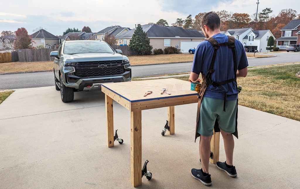 outfeed and work table polyurethane prep