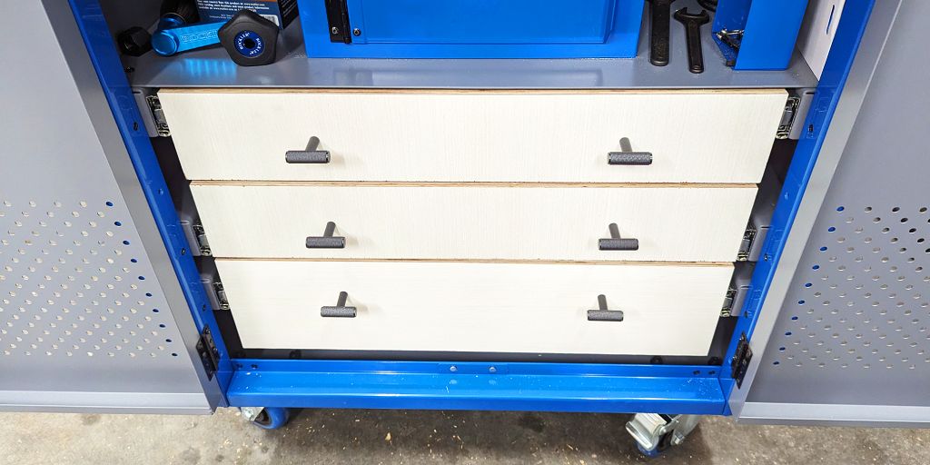 router table drawers handles installed