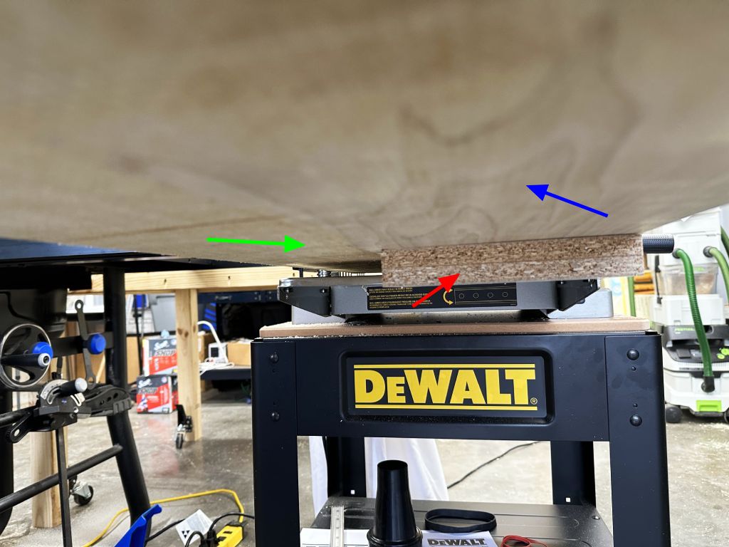 underside angle of jig for jointing wider boards